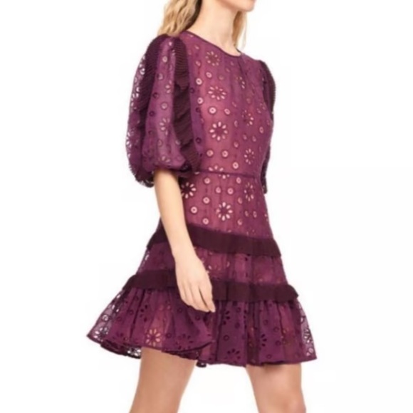 Rebecca Taylor Pinwheel Eyelet Puff Sleeve Mini Dress Size 8 ASO Kelly Ripa - Picture 2 of 16